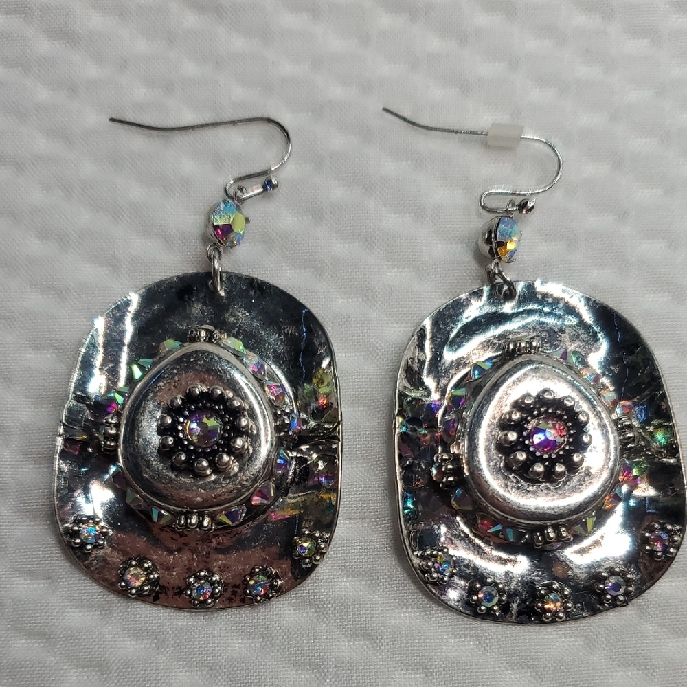Wildflowers Silver and Black Hammered Earrings